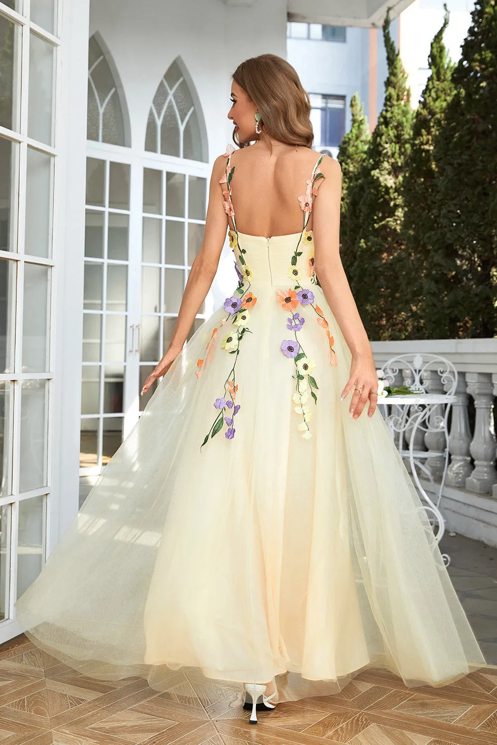 A Line Spaghetti Straps Green Prom Dress With 3D Flowers