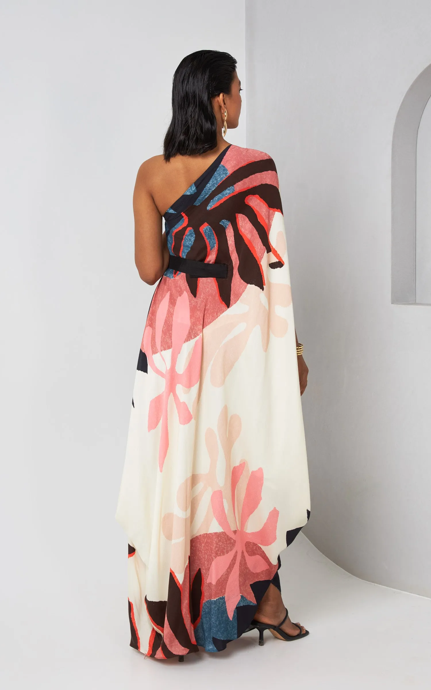 Abstract Printed One Shoulder Drape