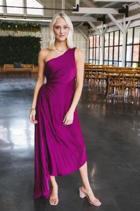 Aura One Shoulder Midi Dress, Magenta