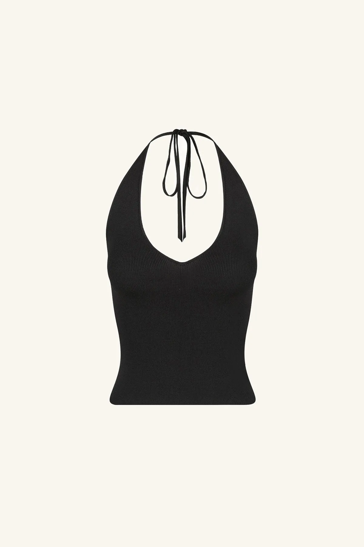 BASIC PLUNGED HALTER TOP - BLACK