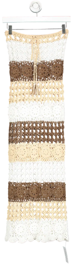 Beige Open Crochet Halter Dress UK S