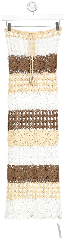 Beige Open Crochet Halter Dress UK S