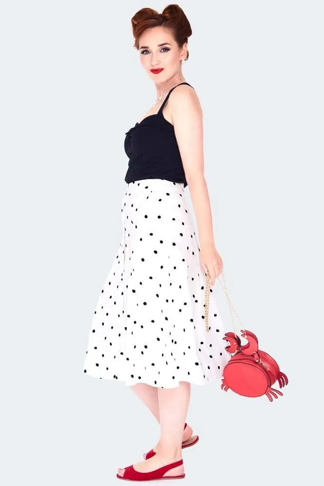 Black & White Polka Dot Button Front Midi Skirt