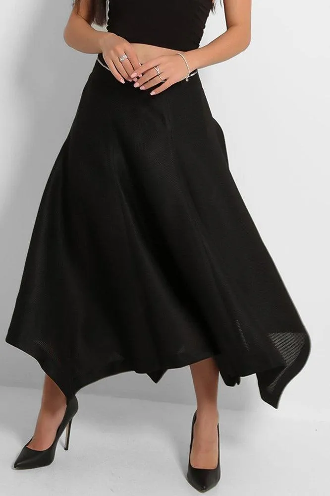 Black Textured Handkerchief A-Line Skirt