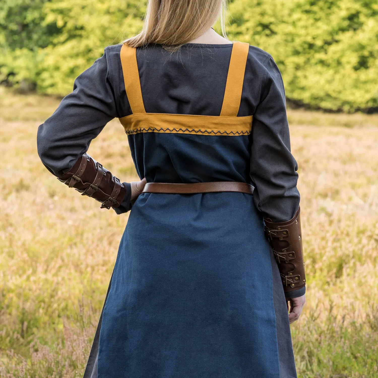 Blue/Yellow Viking Embroidered Apron Dress