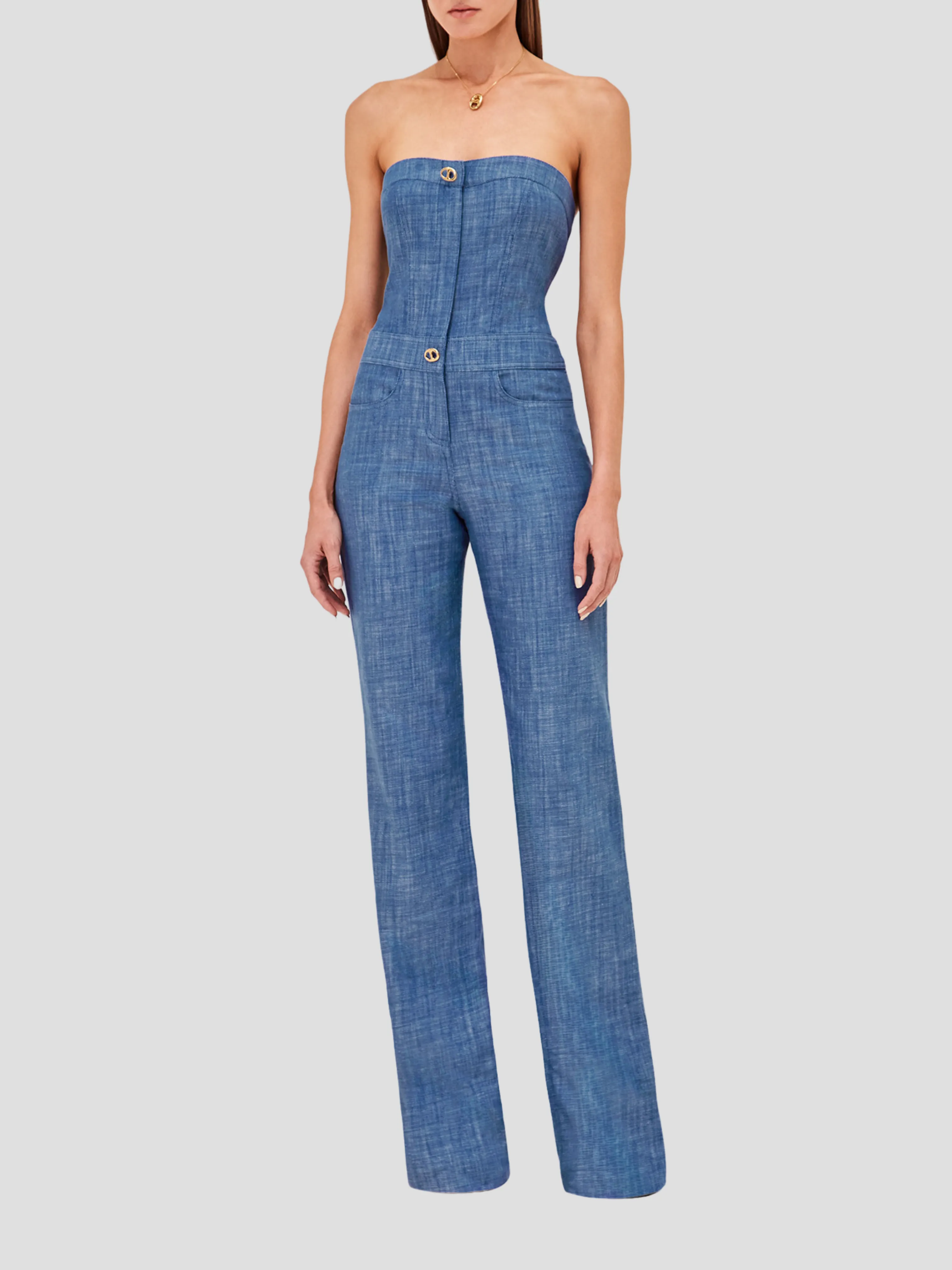 Breslin Chambray Strapless Jumpsuit