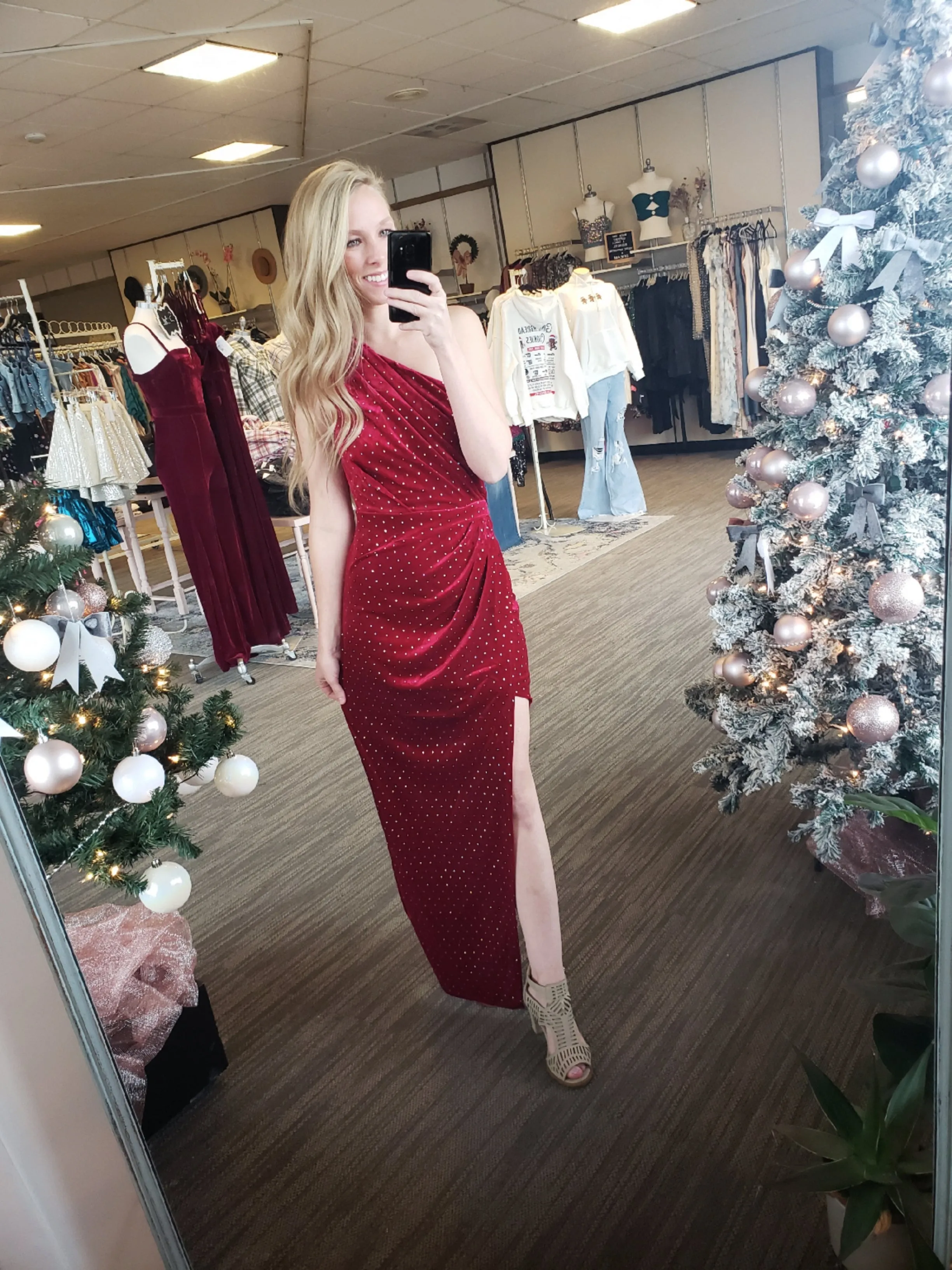 Burgundy One Shoulder Slit Dress