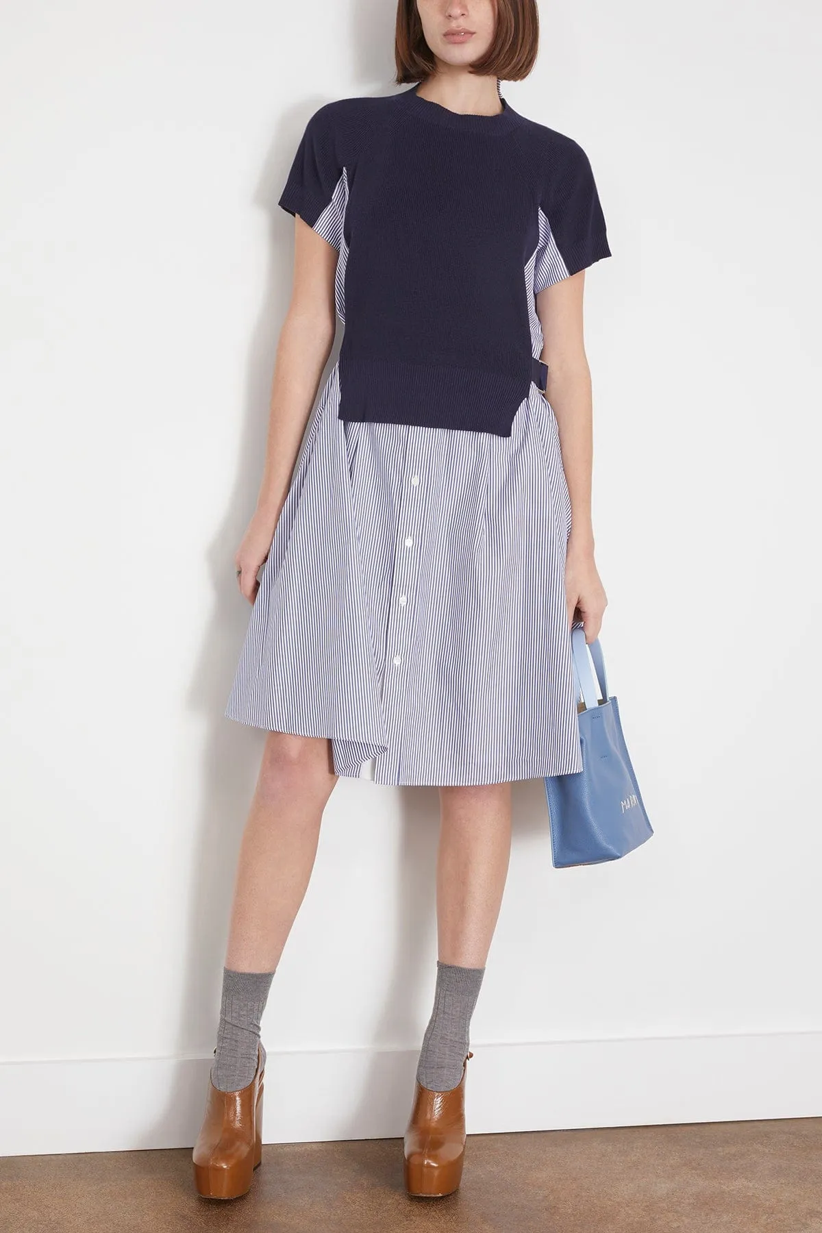 Cotton Knit Dress in Stripe Navy