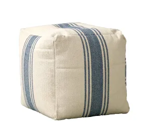 Creative Co-op Cream Blue Stripes Pouf