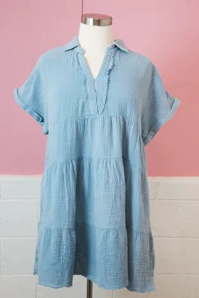 Dalis Tiered Gauze Dress, Light Blue | Plus Size