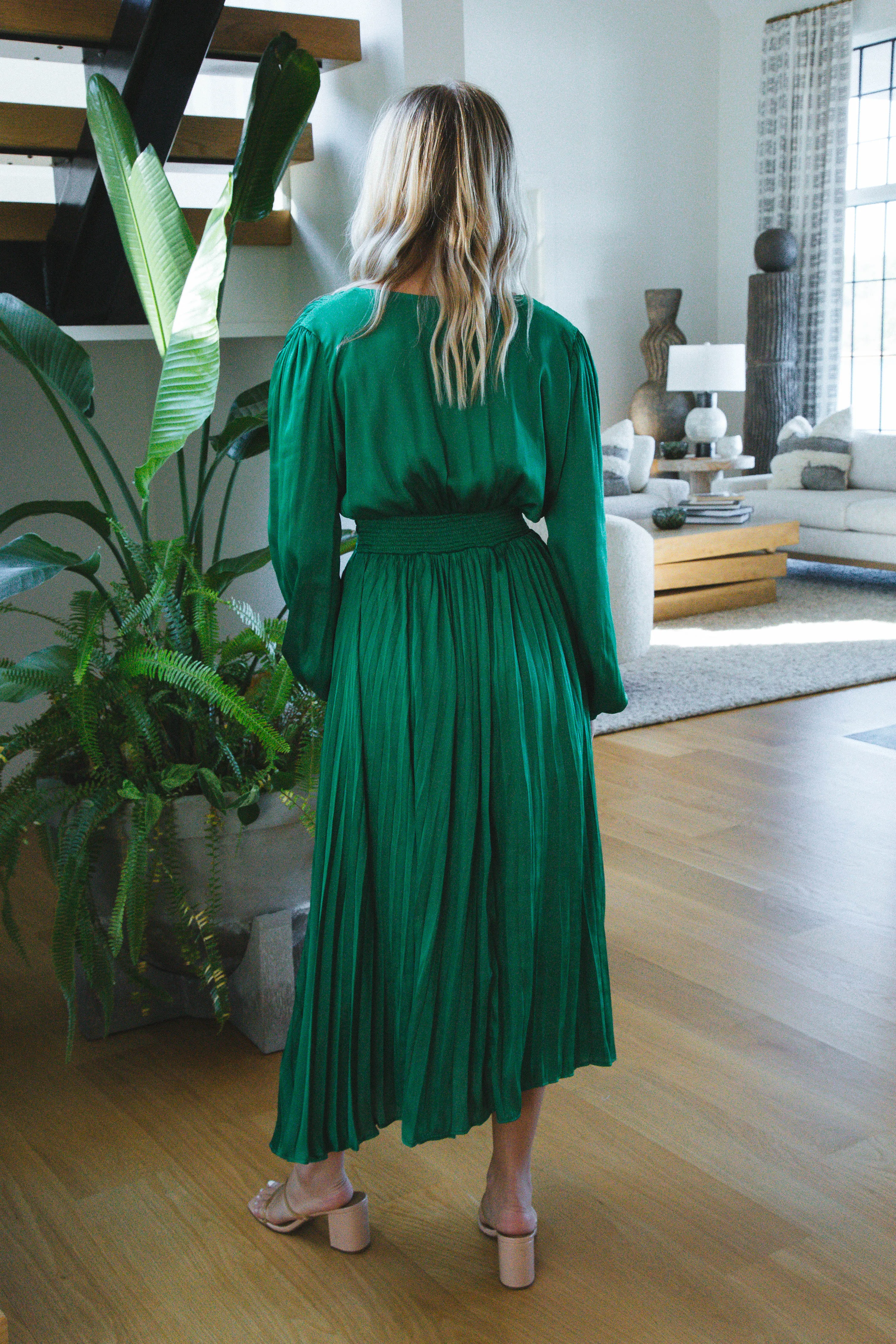 Elina Satin Dress, Kelly Green