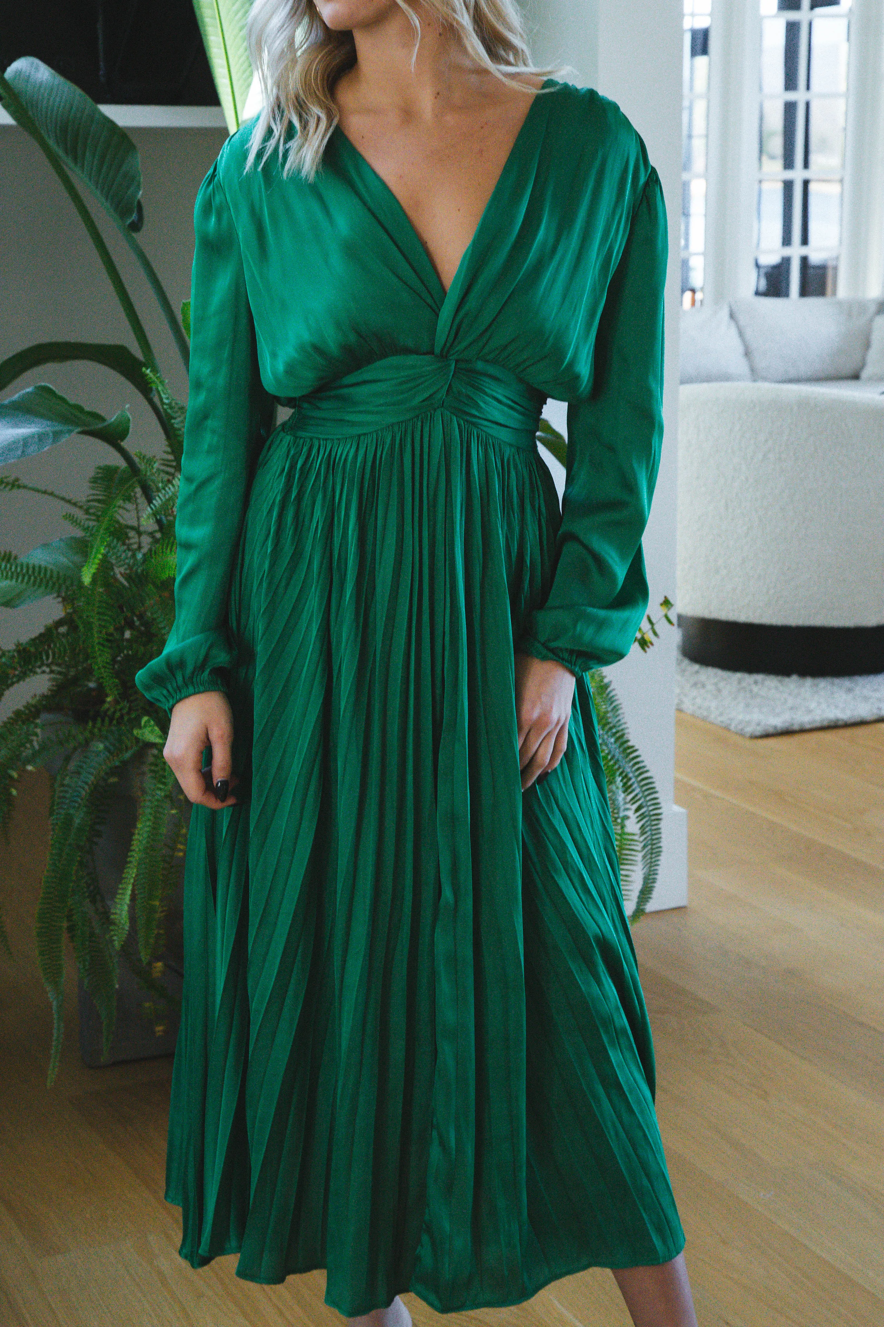 Elina Satin Dress, Kelly Green