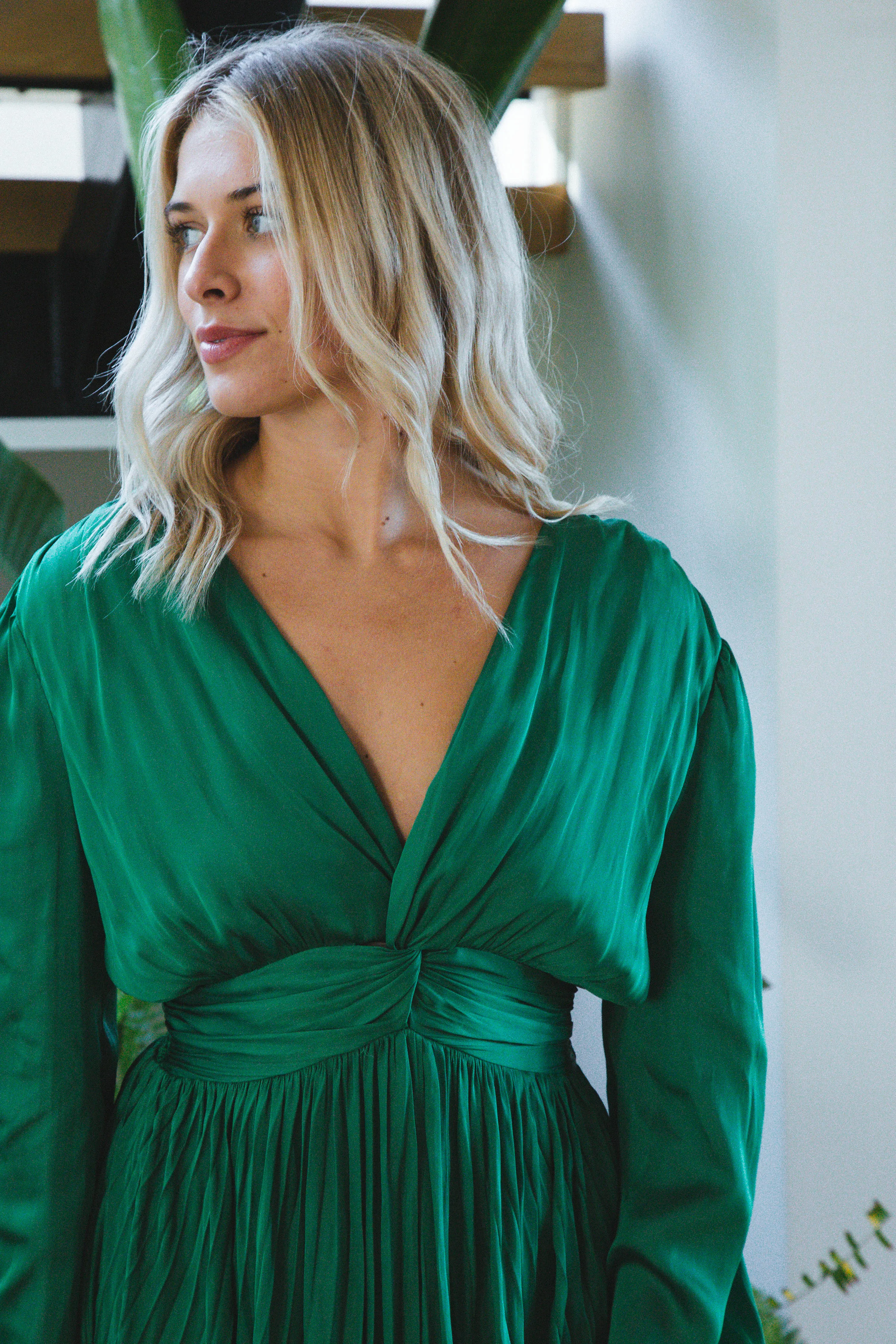 Elina Satin Dress, Kelly Green