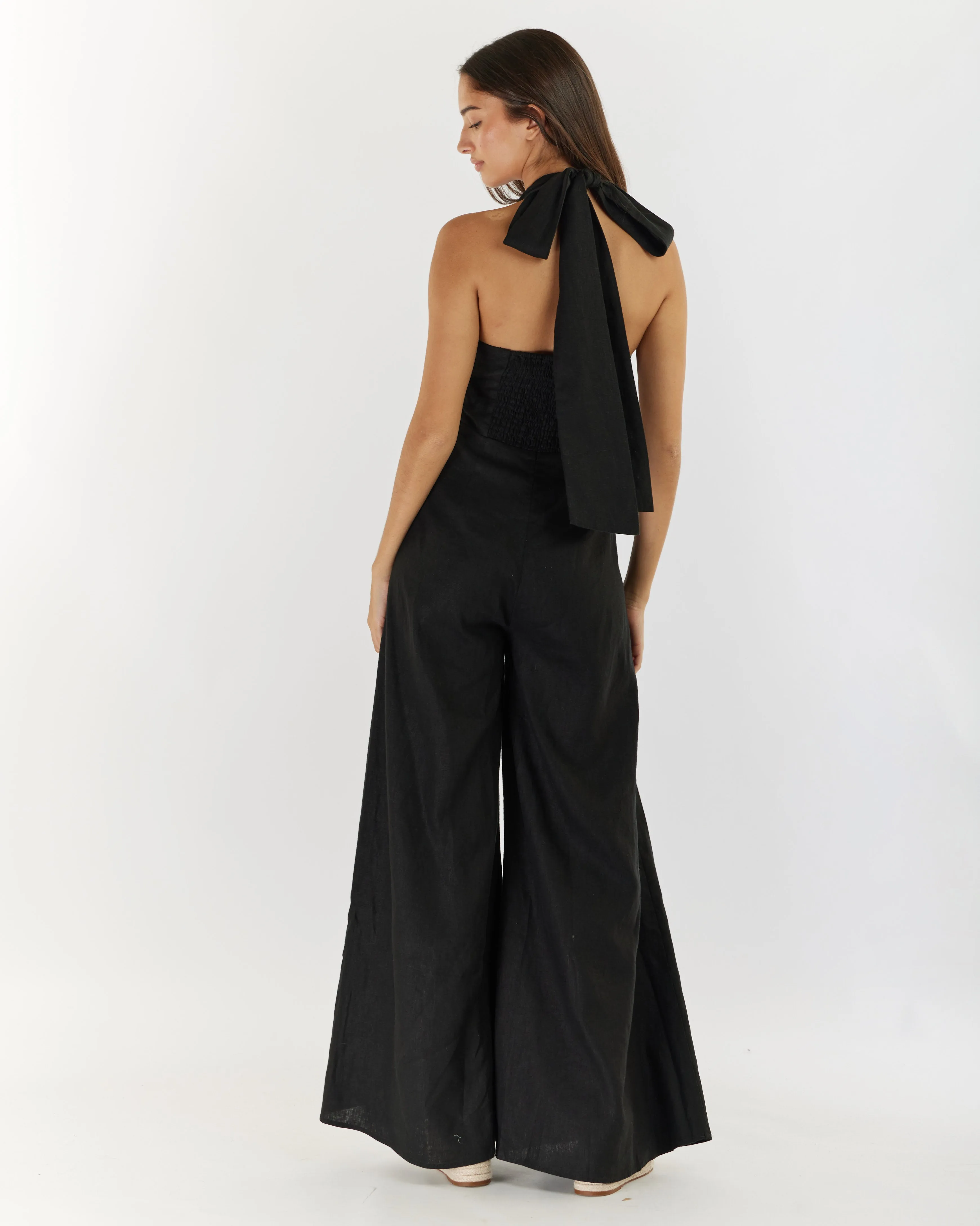 Eloise Linen Halter Jumpsuit - Black