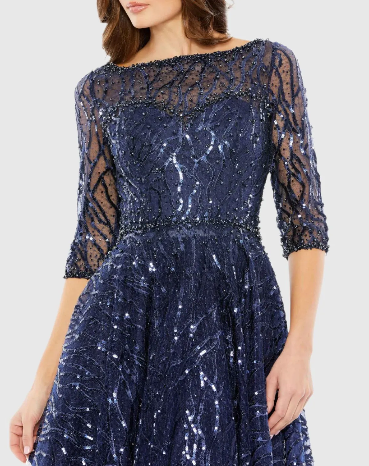 Embellished 1/2 Sleeve A Line Dress