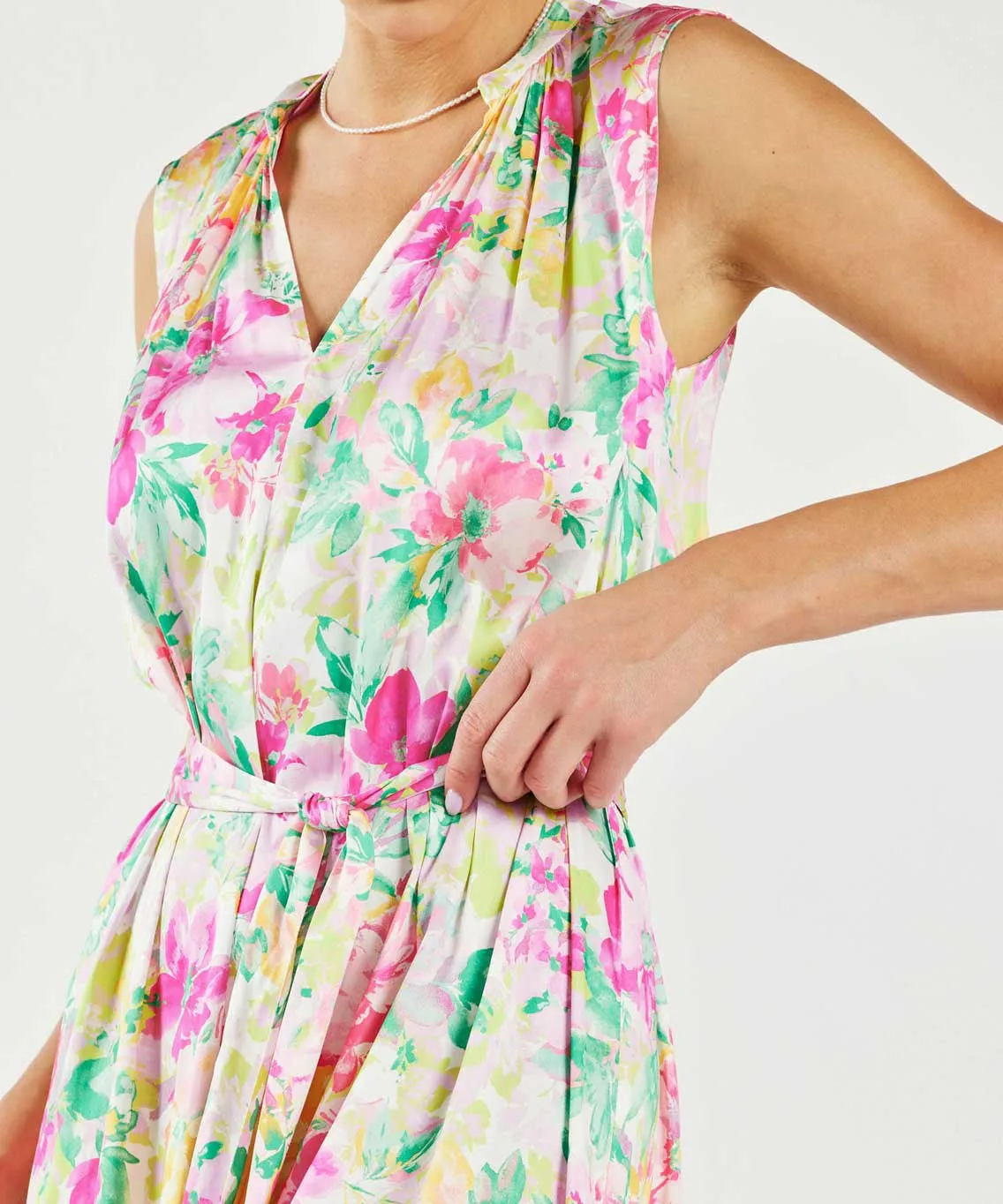 Floral Print Sleeveless Midi Dress - Pink Multi Floral