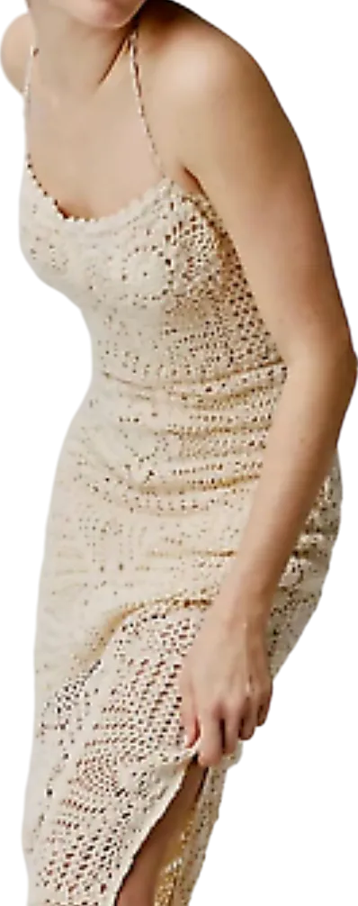 Free People Cream Dahlia Crochet Halter Midi Dress In Natural UK XS