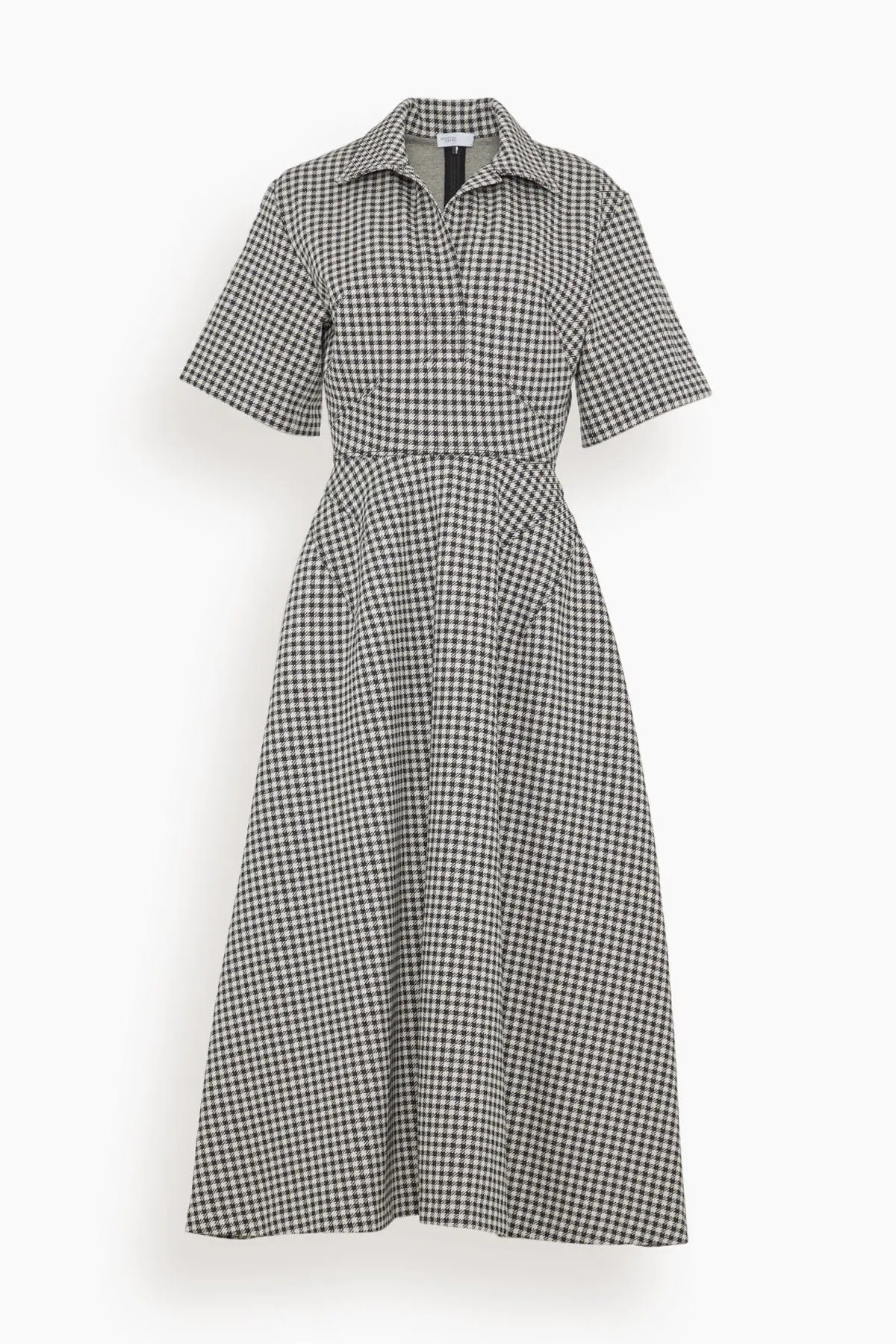 Gingham Darted Short Sleeve Shirtdress in Black/Ivory