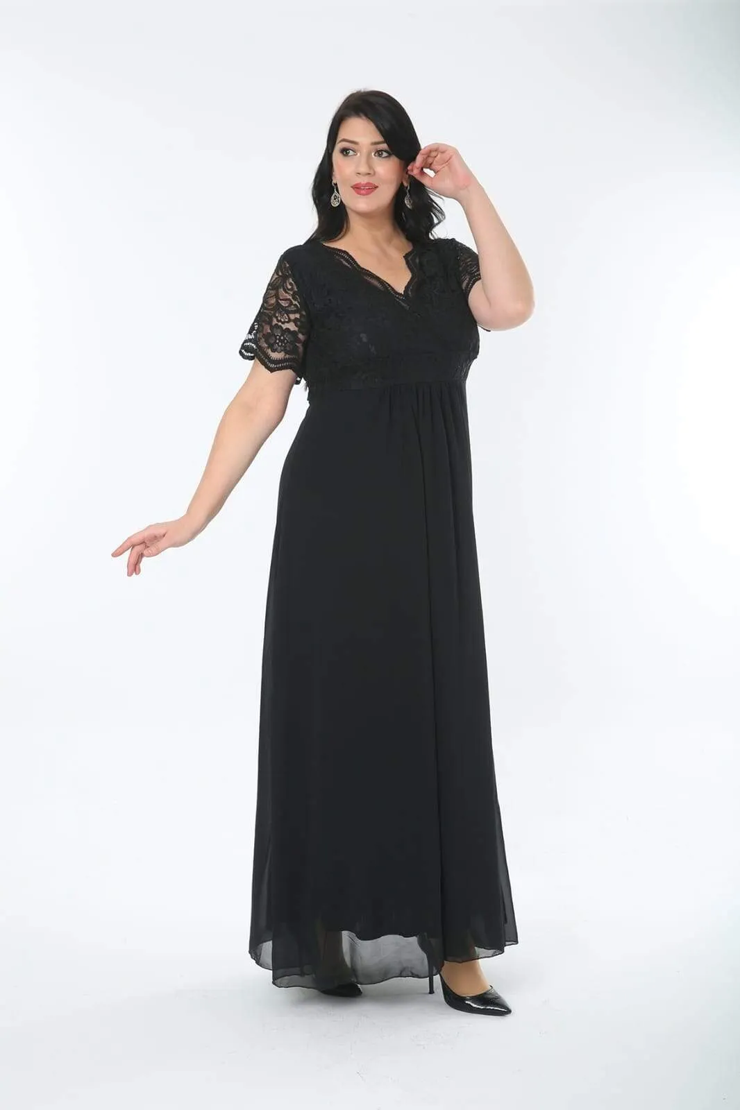 Guipure Chiffon Plus Size Evening Dress DD793