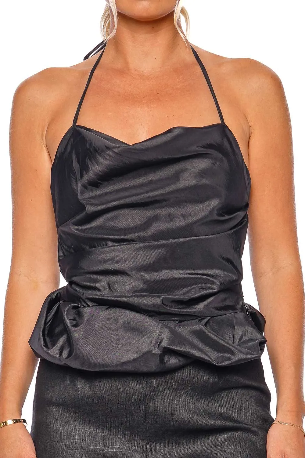 Hailee Black Draped Halter Top