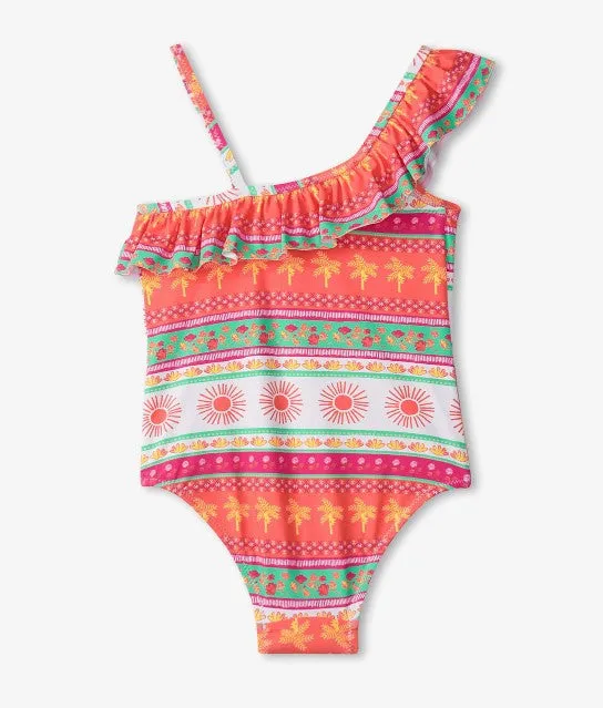 Hatley Ornate Tropical One Shoulder Ruffle Swimsuit