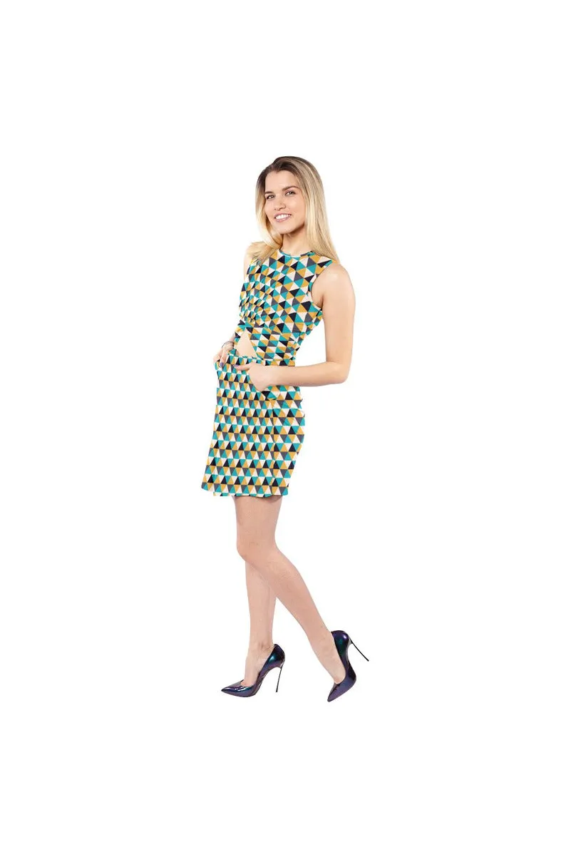 Hexagon Print Sleeveless Cutout Waist Knotted Dress