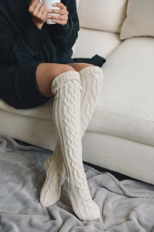 Knee High Cable Knit Socks