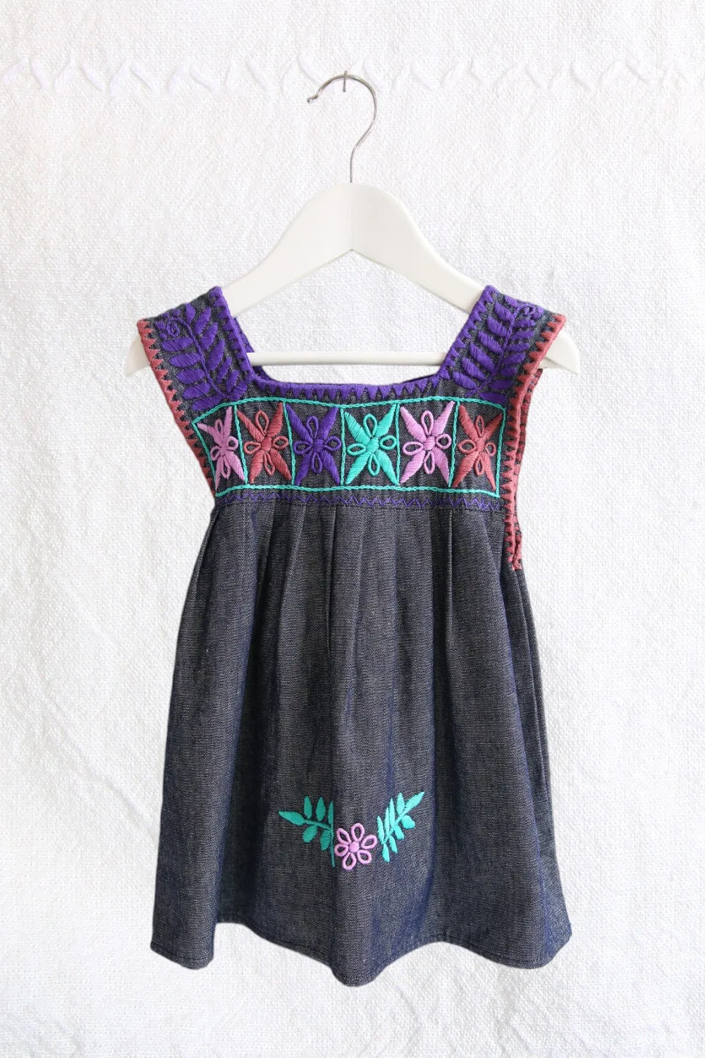 LAS NIAS KIDS MEXICAN EMBROIDERED DENIM LILAC DRESS