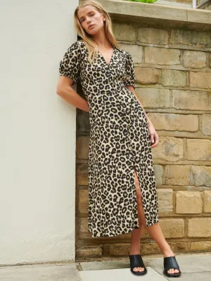 Leopard Print Button Through Shirt Dress