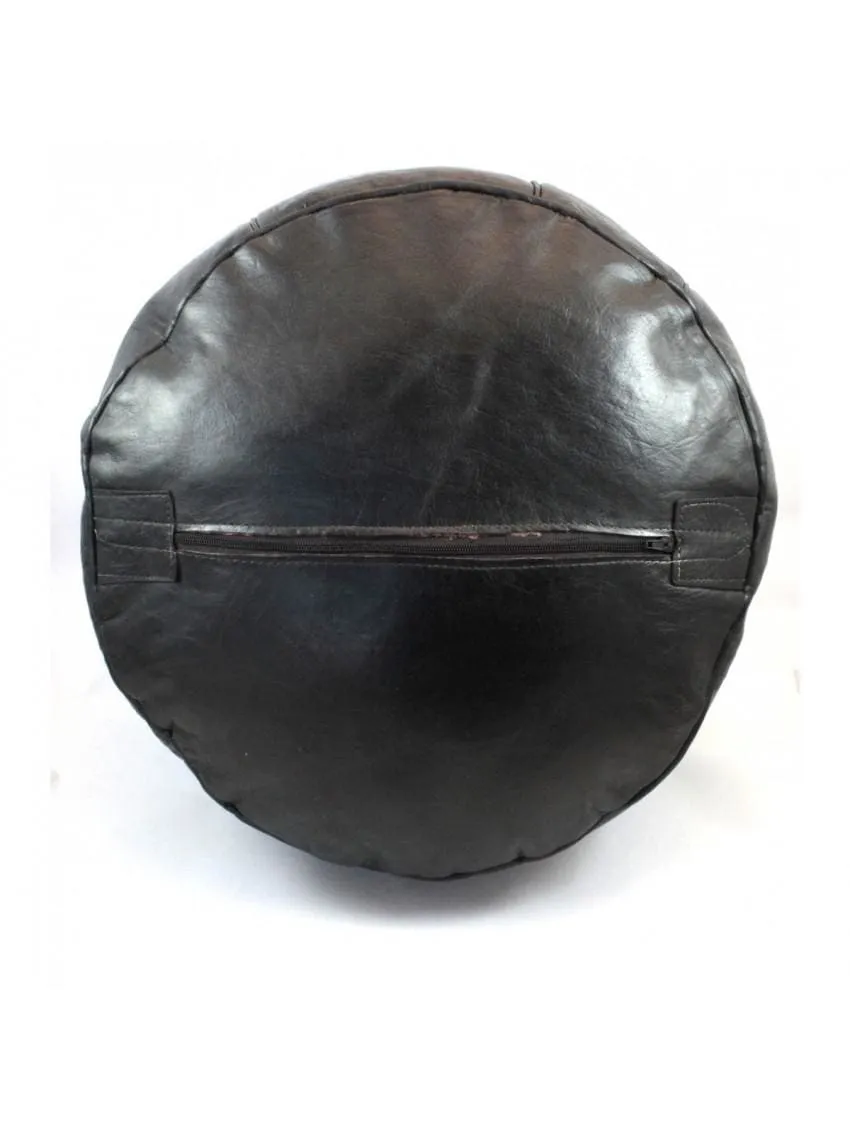 Moroccan Leather Ottoman - Black Tabouret Pouf