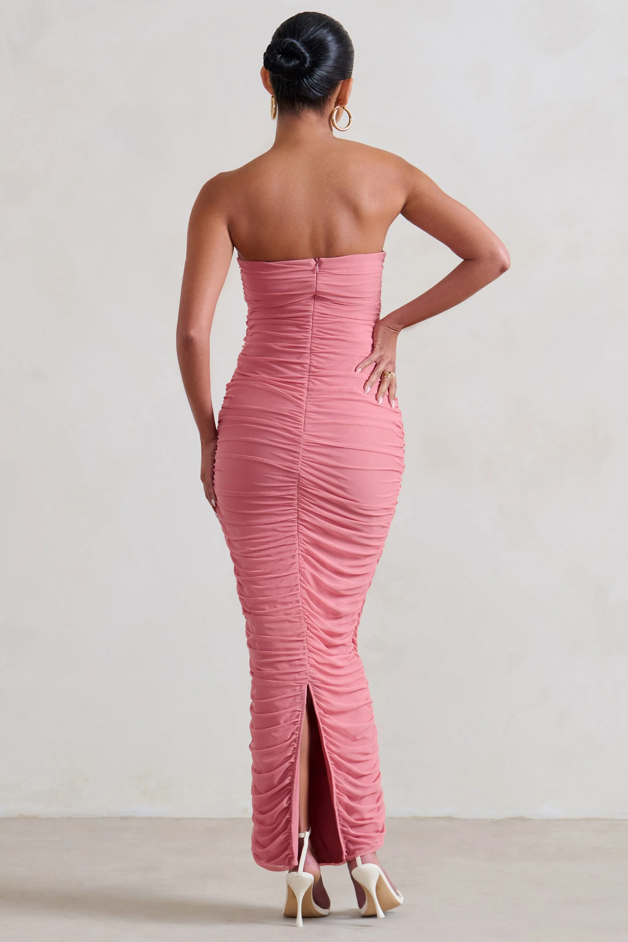 My Lady | Maternity Blush Pink Strapless Bodycon Ruched Mesh Maxi Dress