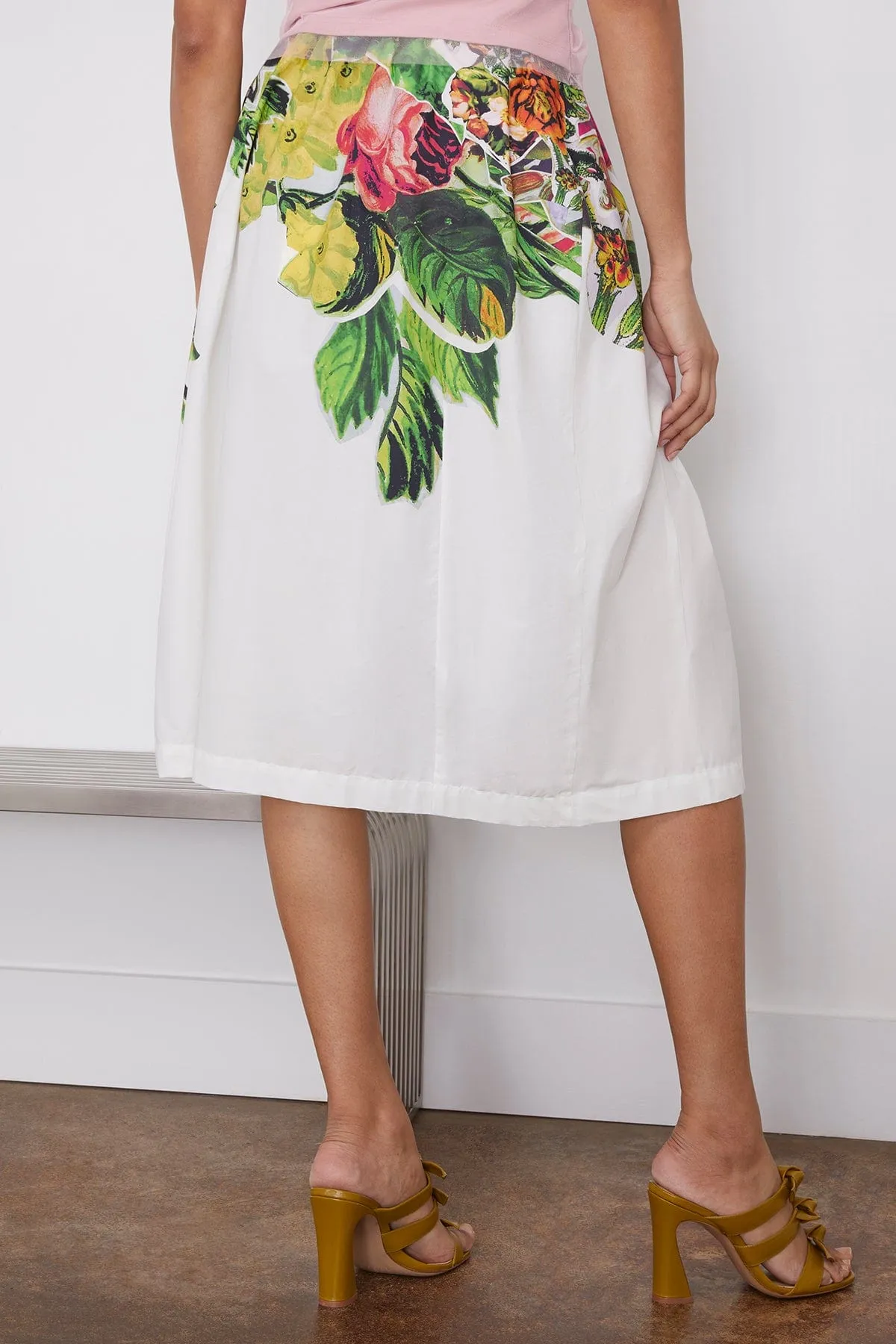 Mystical Bloom Print Poplin Skirt in Lily White