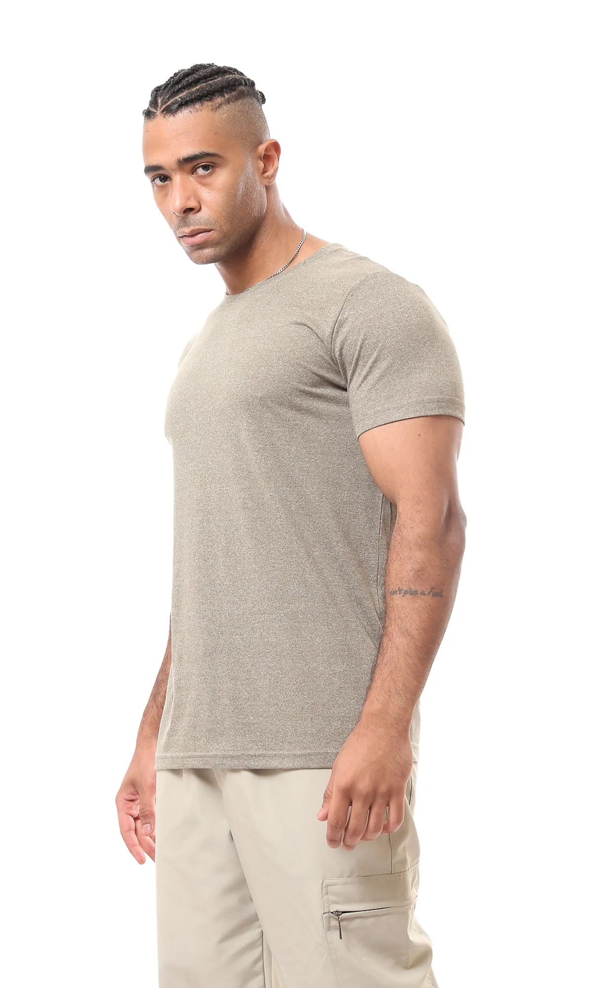 O169075 Heather Olive Solid Short Sleeves Tee