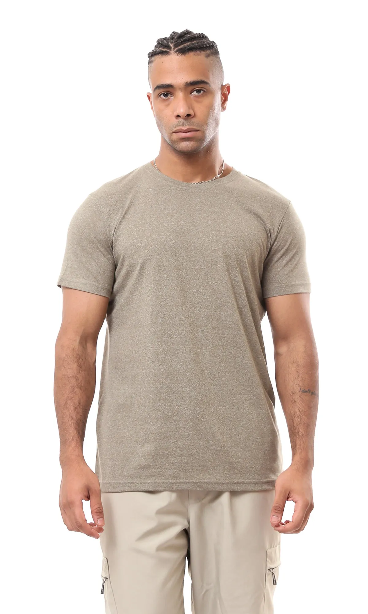 O169075 Heather Olive Solid Short Sleeves Tee