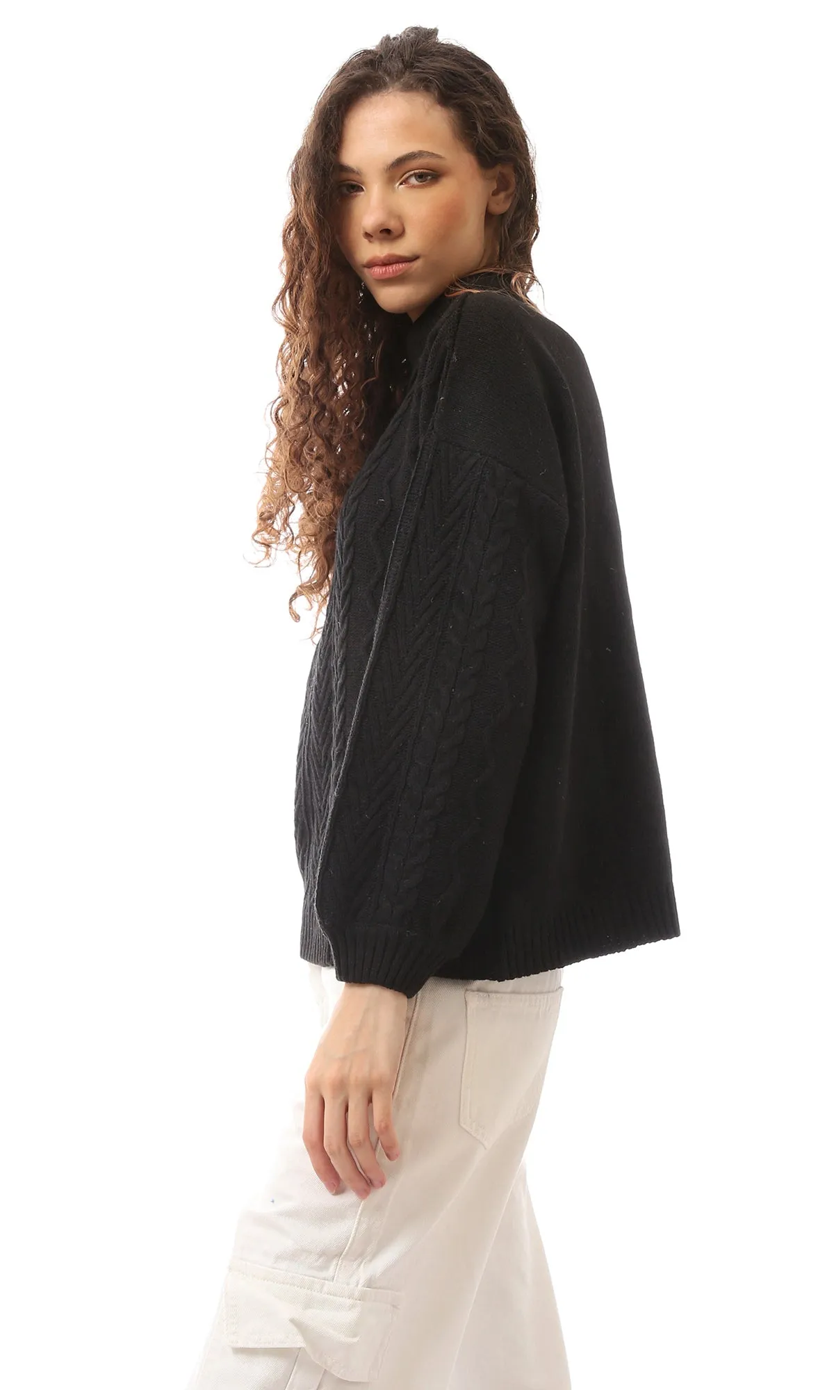 O169842 Acrylic Slip On Black Turtle Neck Pullover