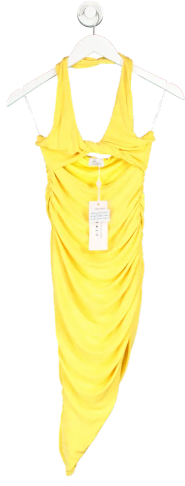 Oh Polly Zoya Halter Neck Draped Midi Dress In Yellow UK 8