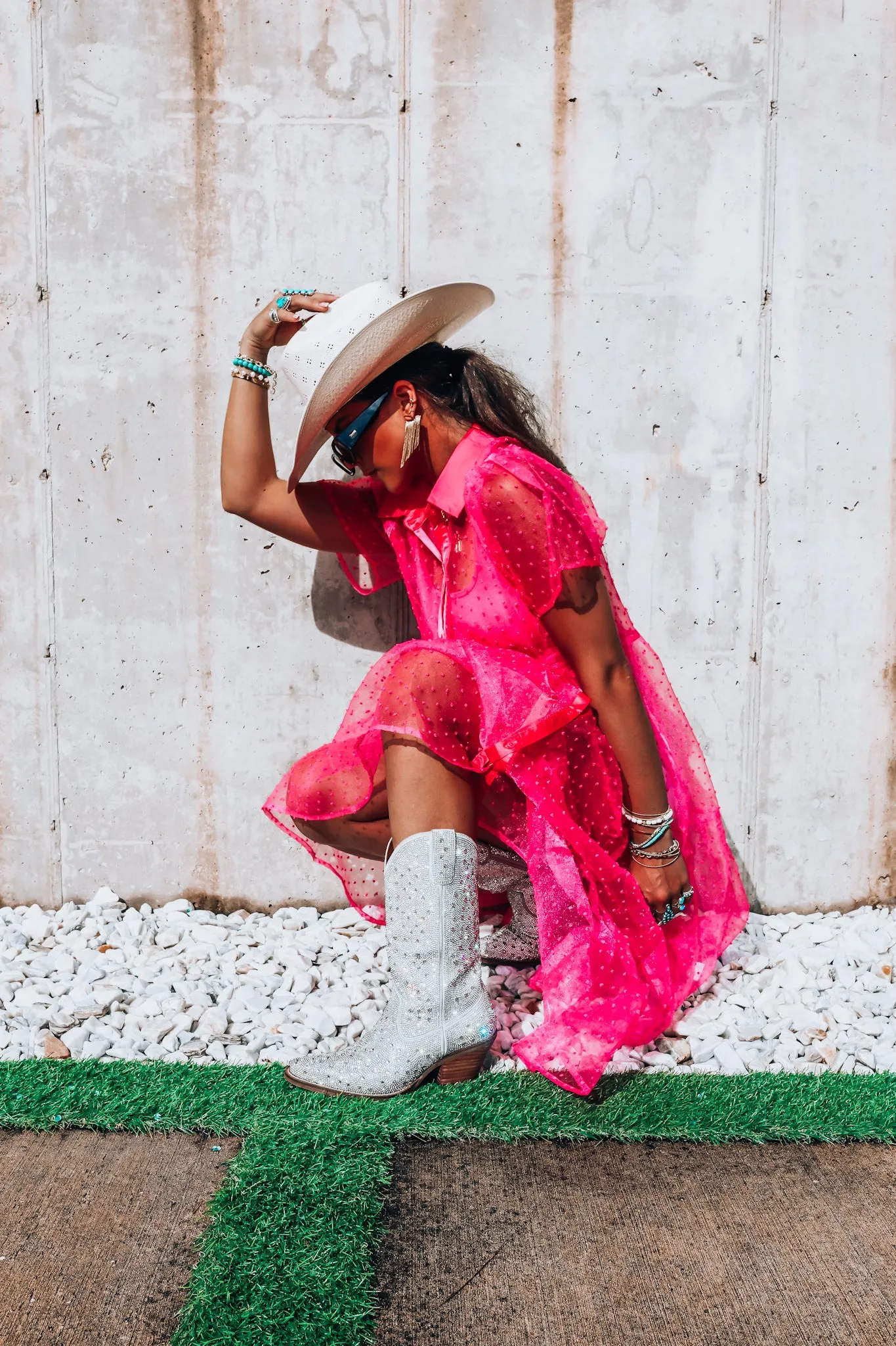 Pink Swiss Dot Organza Tunic Dress