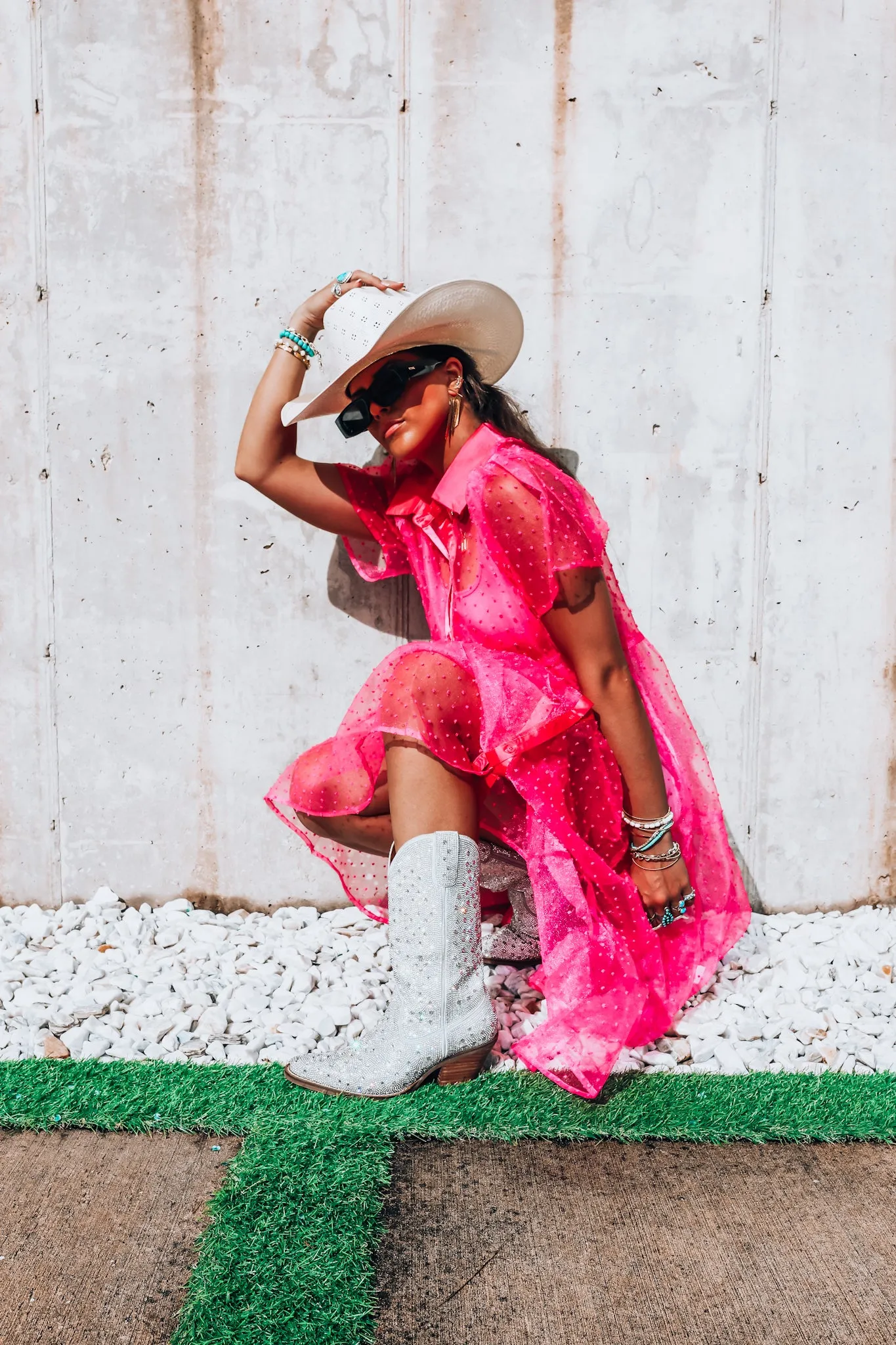 Pink Swiss Dot Organza Tunic Dress