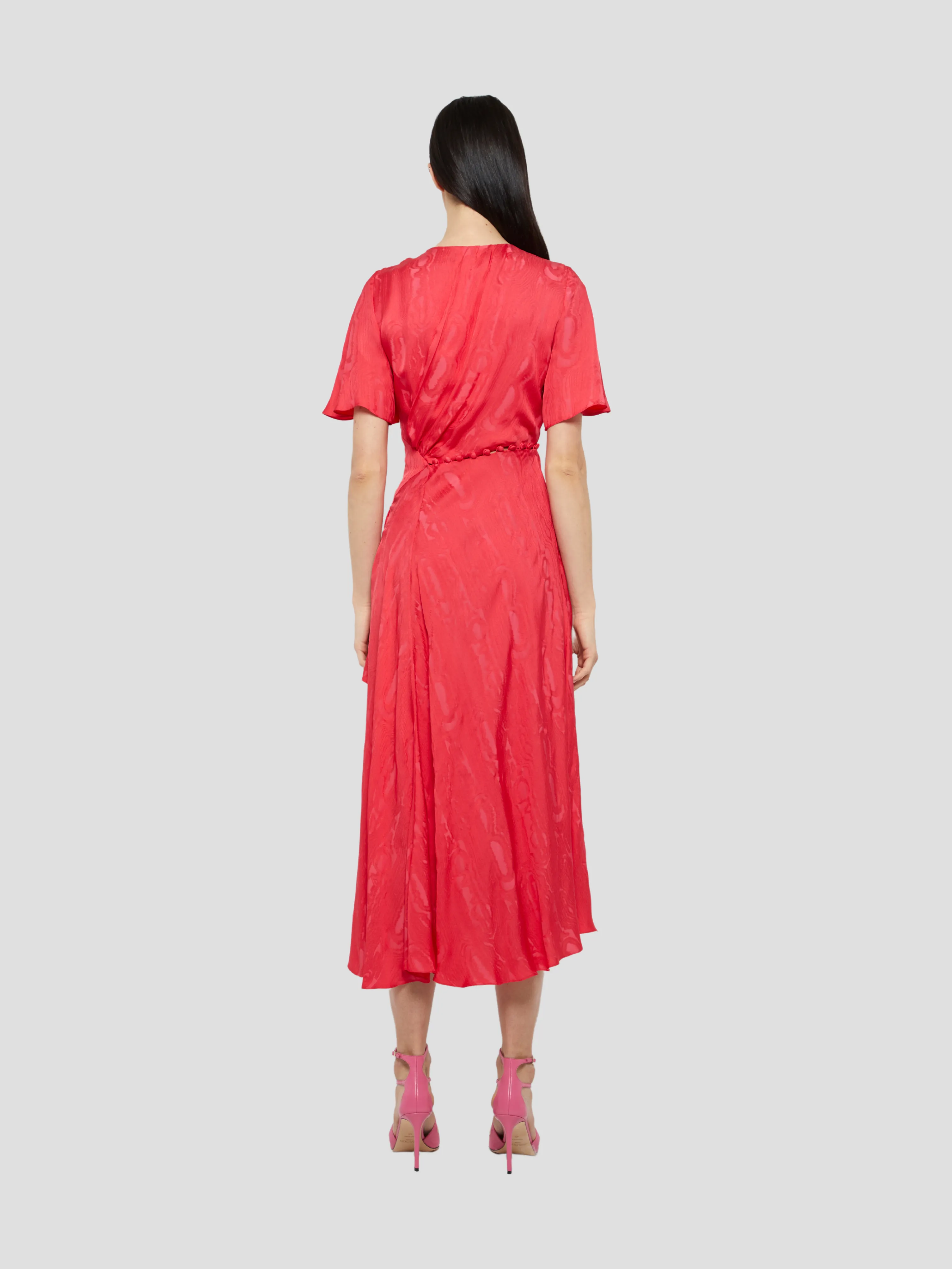 Red Flutter Sleeve Cut-Out Dress