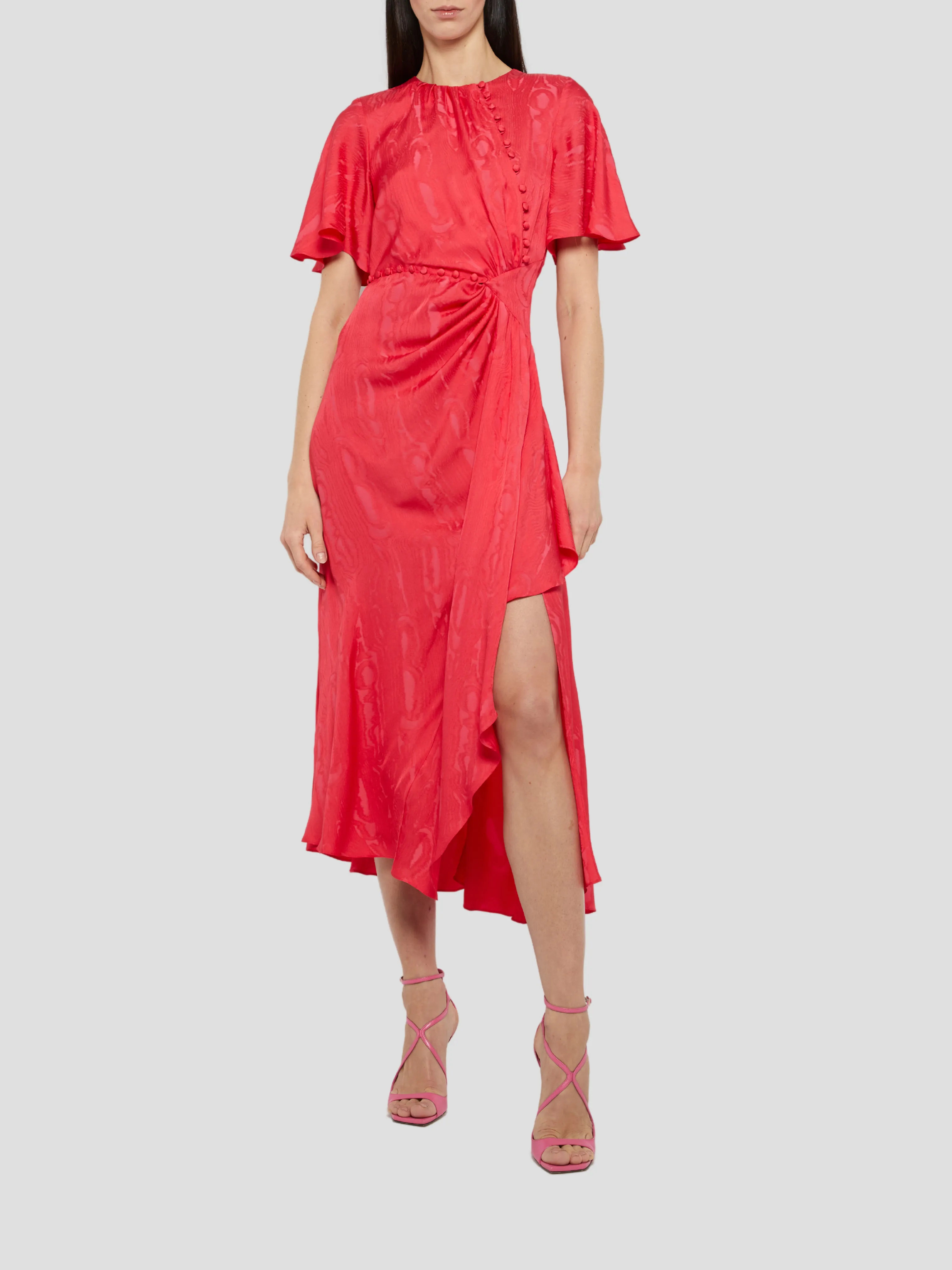 Red Flutter Sleeve Cut-Out Dress