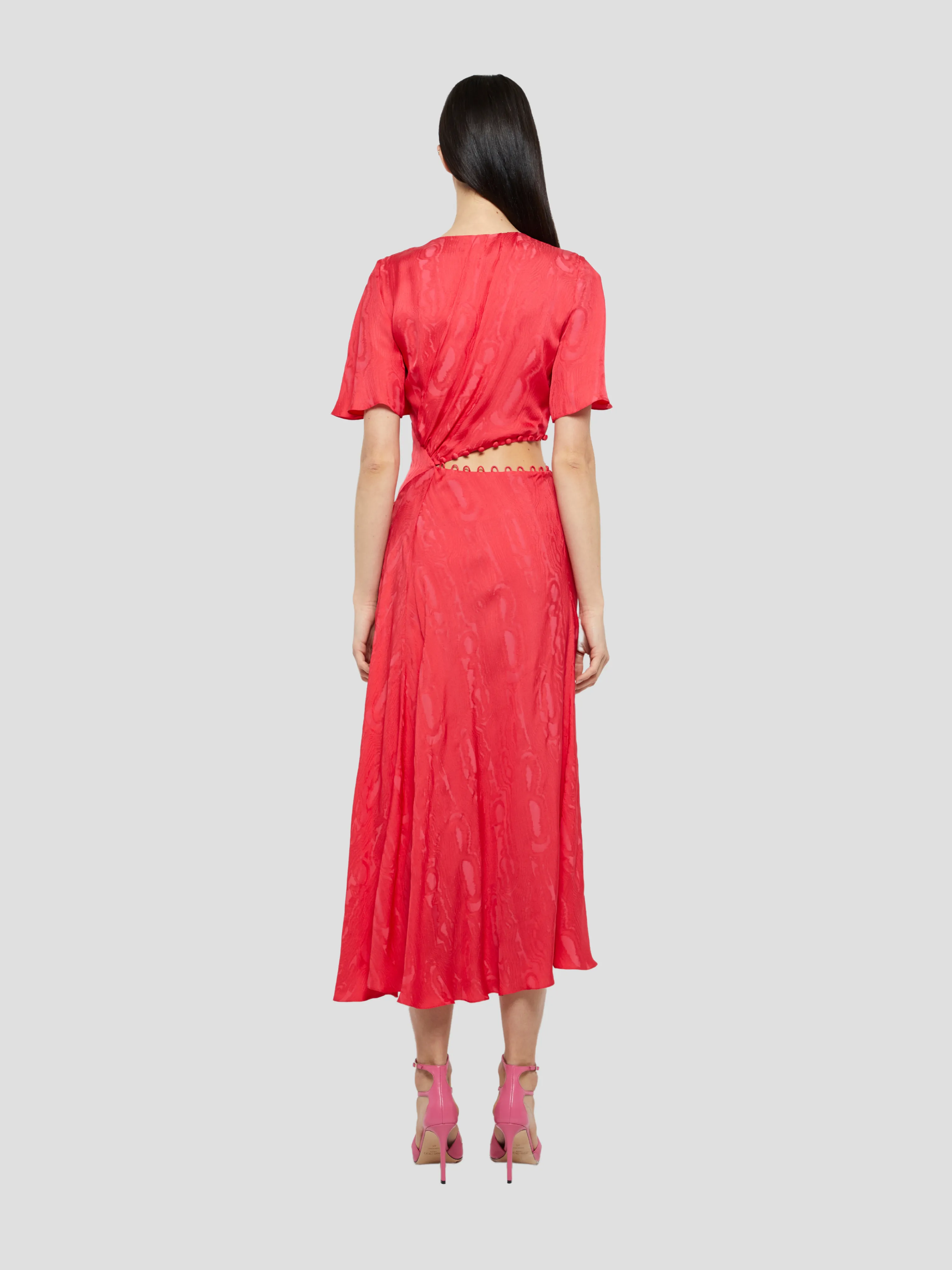 Red Flutter Sleeve Cut-Out Dress