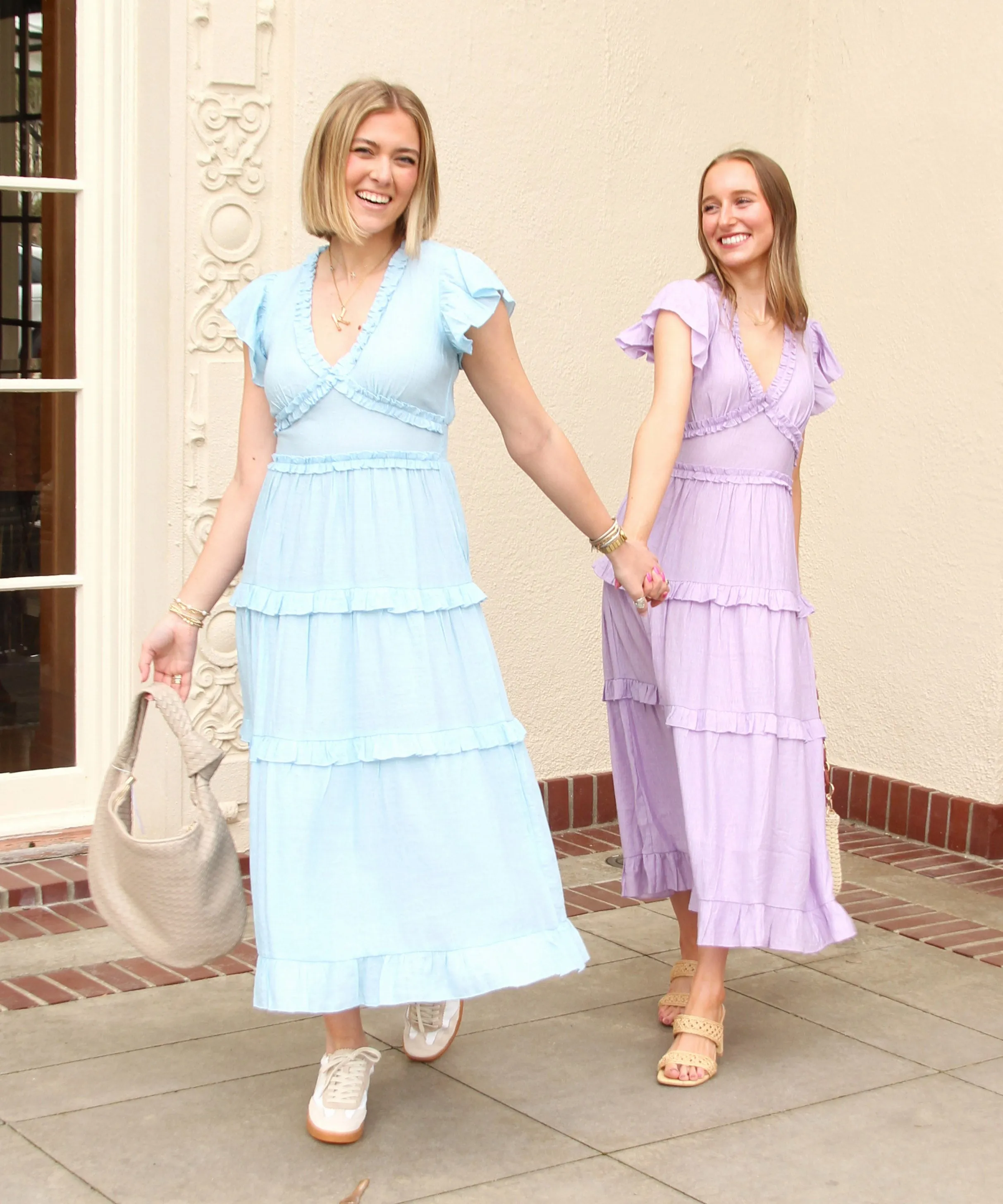 Ruffled Midi Dress - Pastel Blue