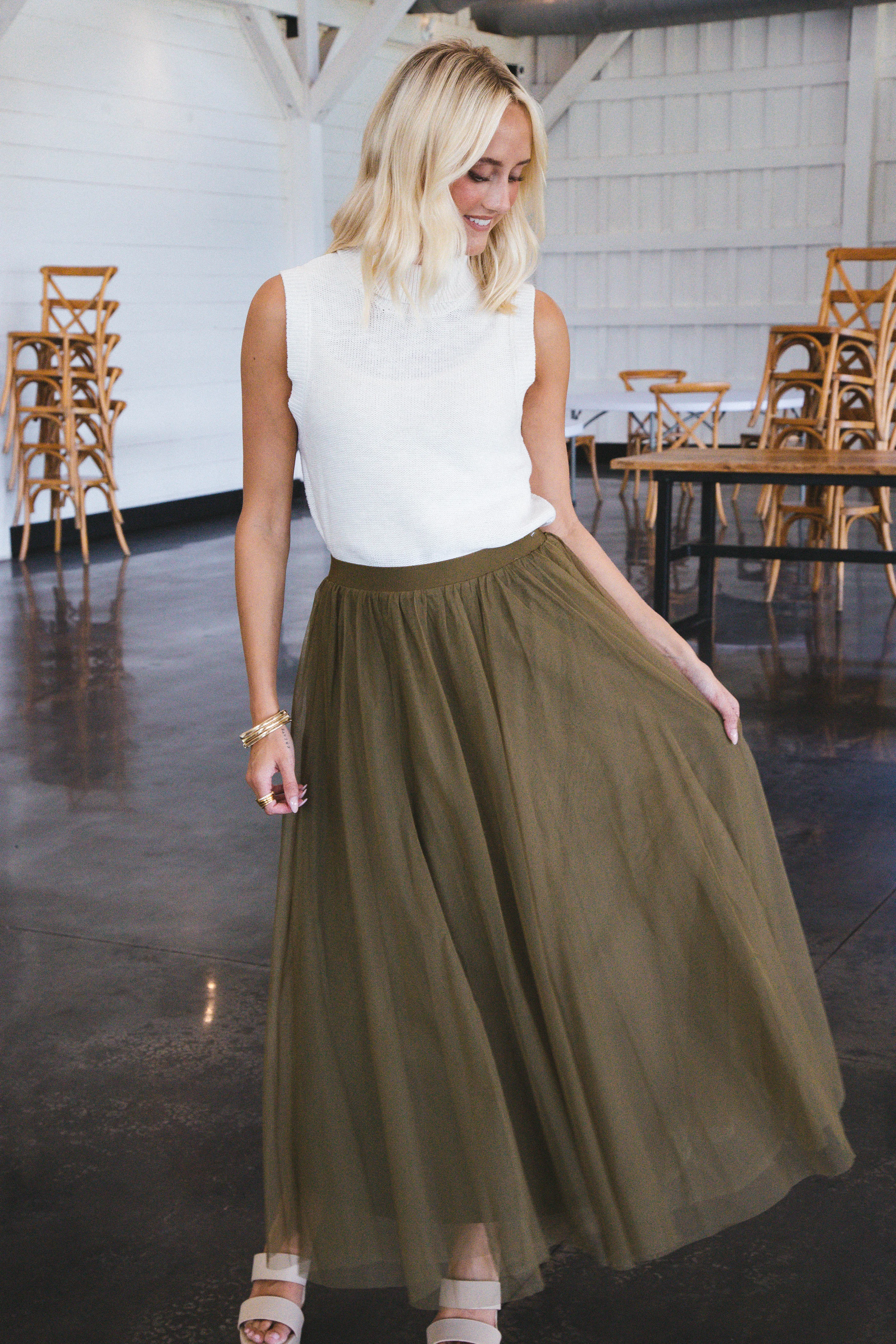 Runaway Tulle Maxi Skirt, Olive