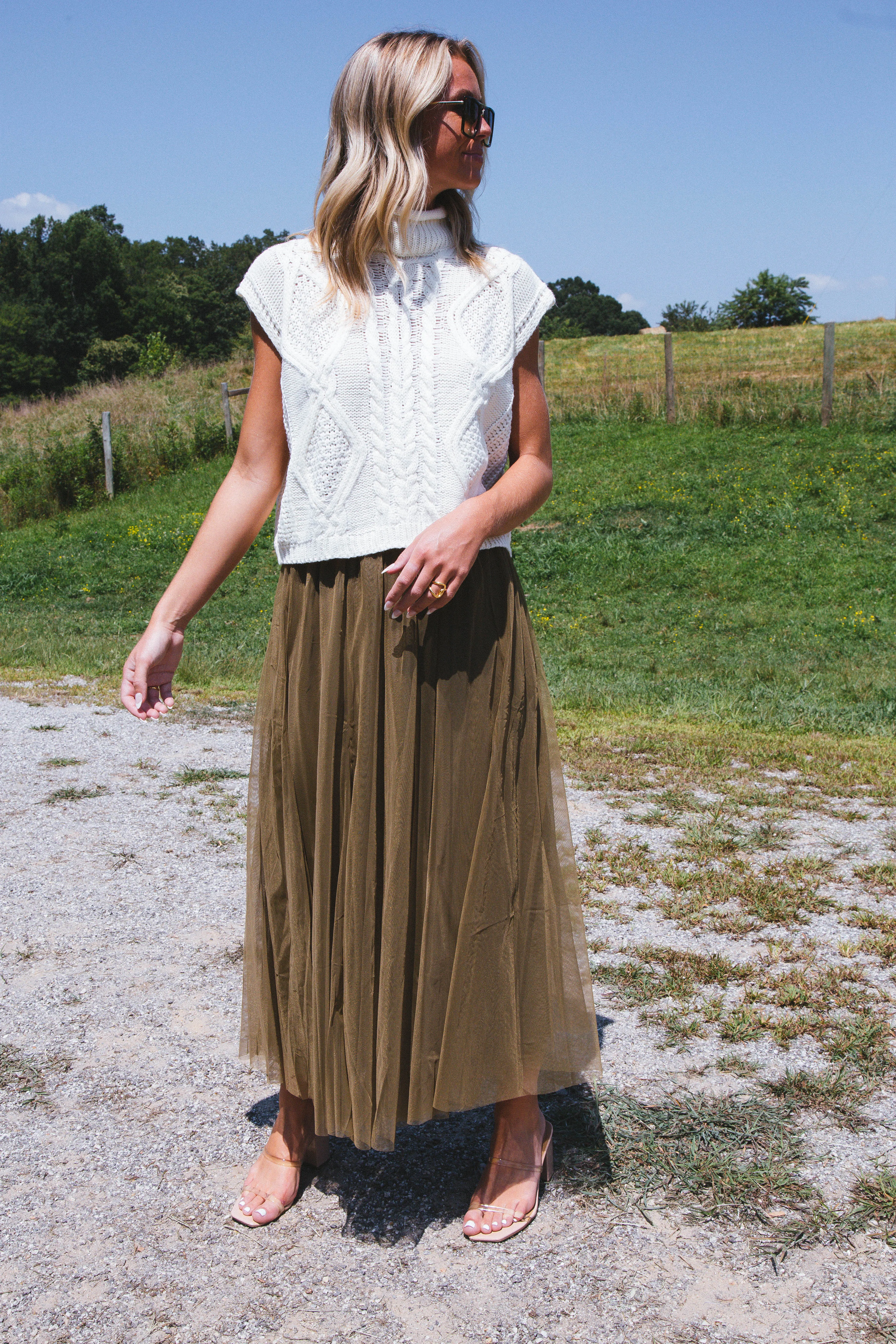 Runaway Tulle Maxi Skirt, Olive