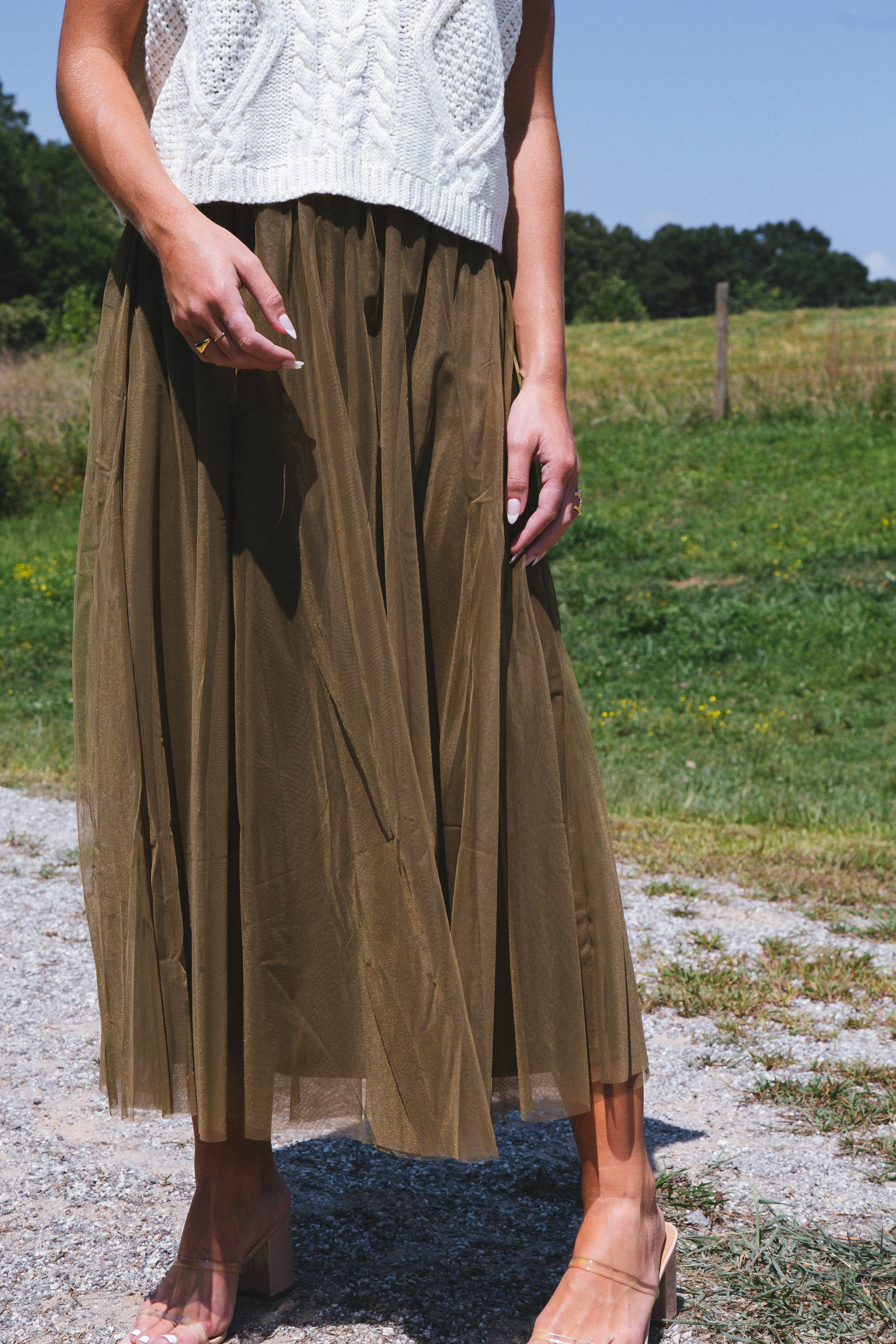 Runaway Tulle Maxi Skirt, Olive