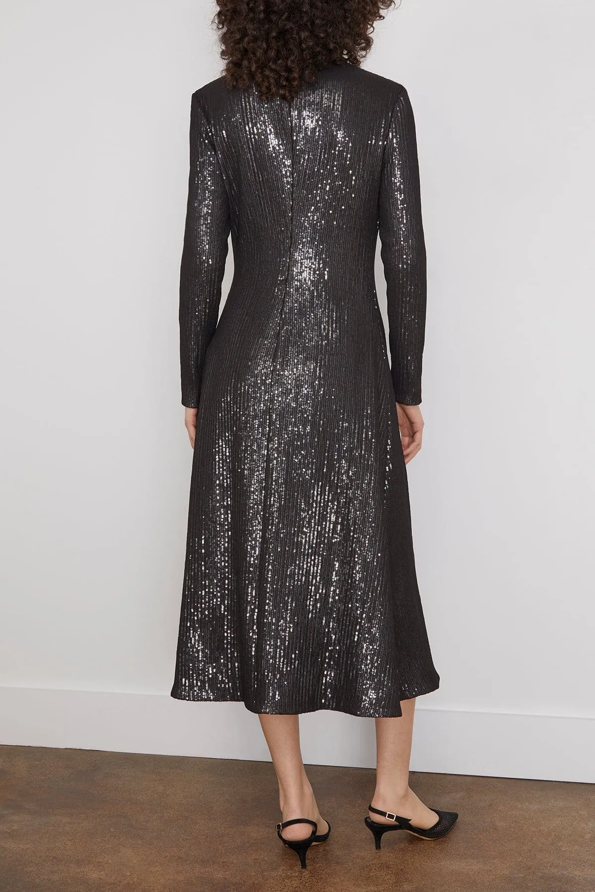 Sequined Zip Up Turtleneck Dress in Black