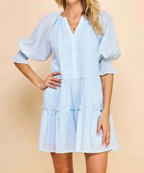 Short Sleeve Tiered Mini Dress - Baby Blue