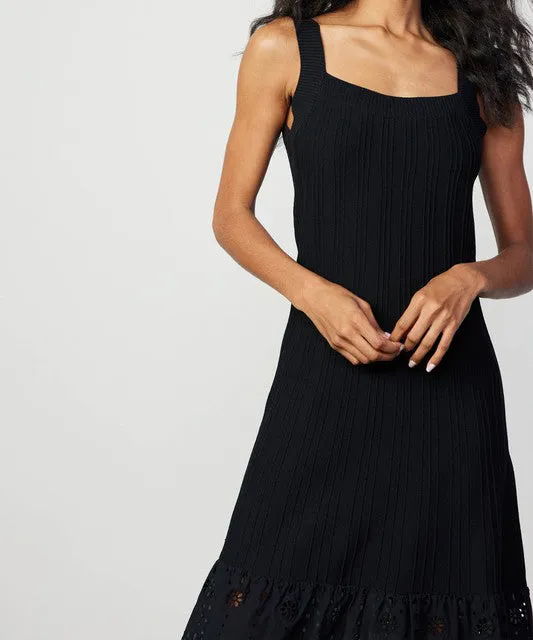 Sleeveless Knit Dress with Eyelet Detail - Black