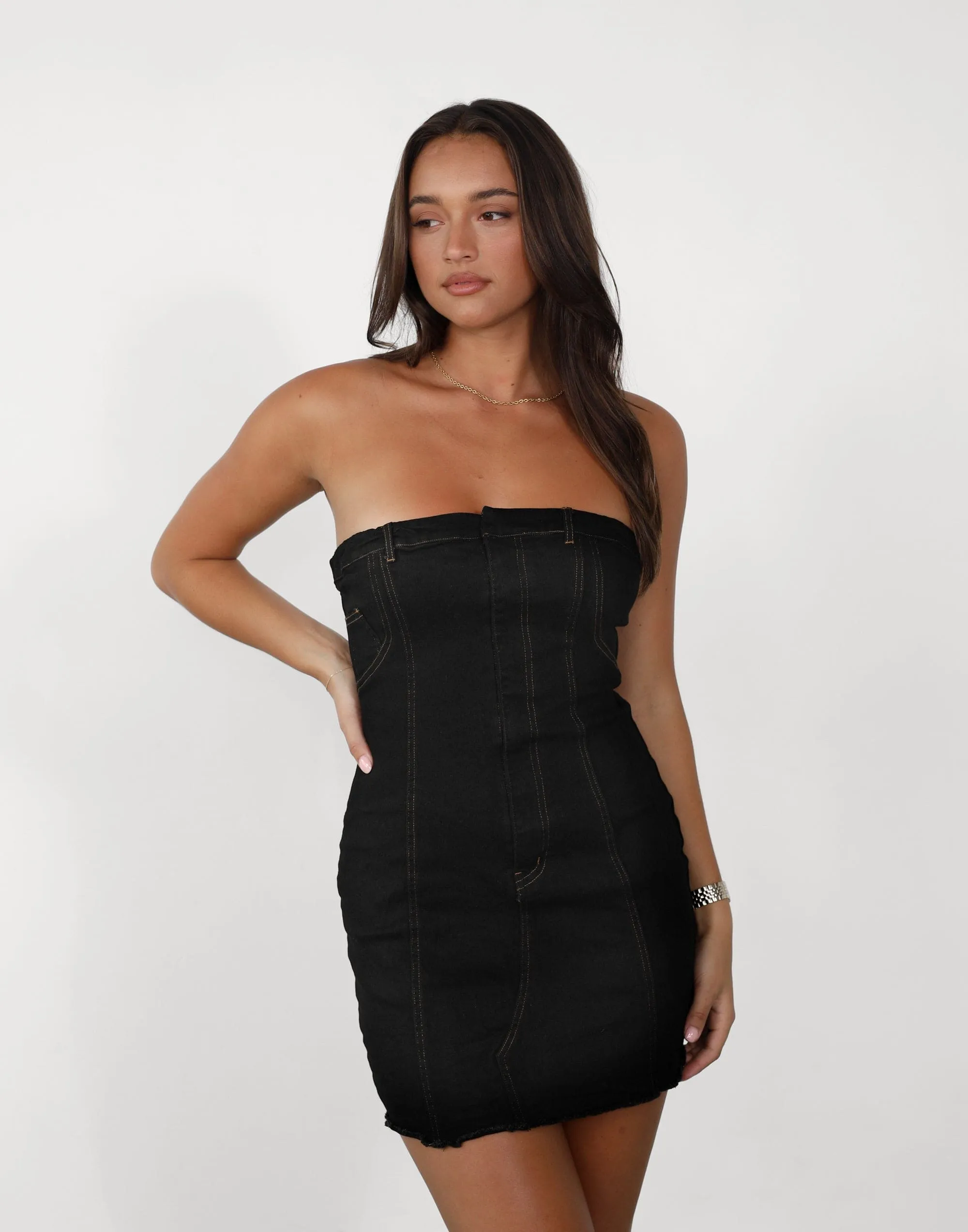 Sophea Mini Dress (Black Denim)