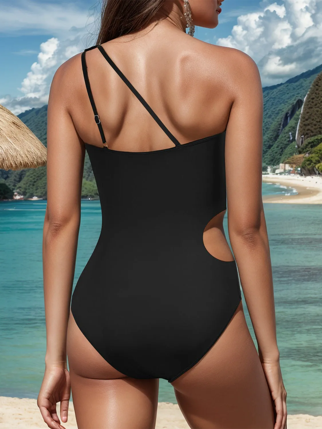 Sunset Vacation  Cutout One Shoulder Sleeveless One-Piece Swimwear